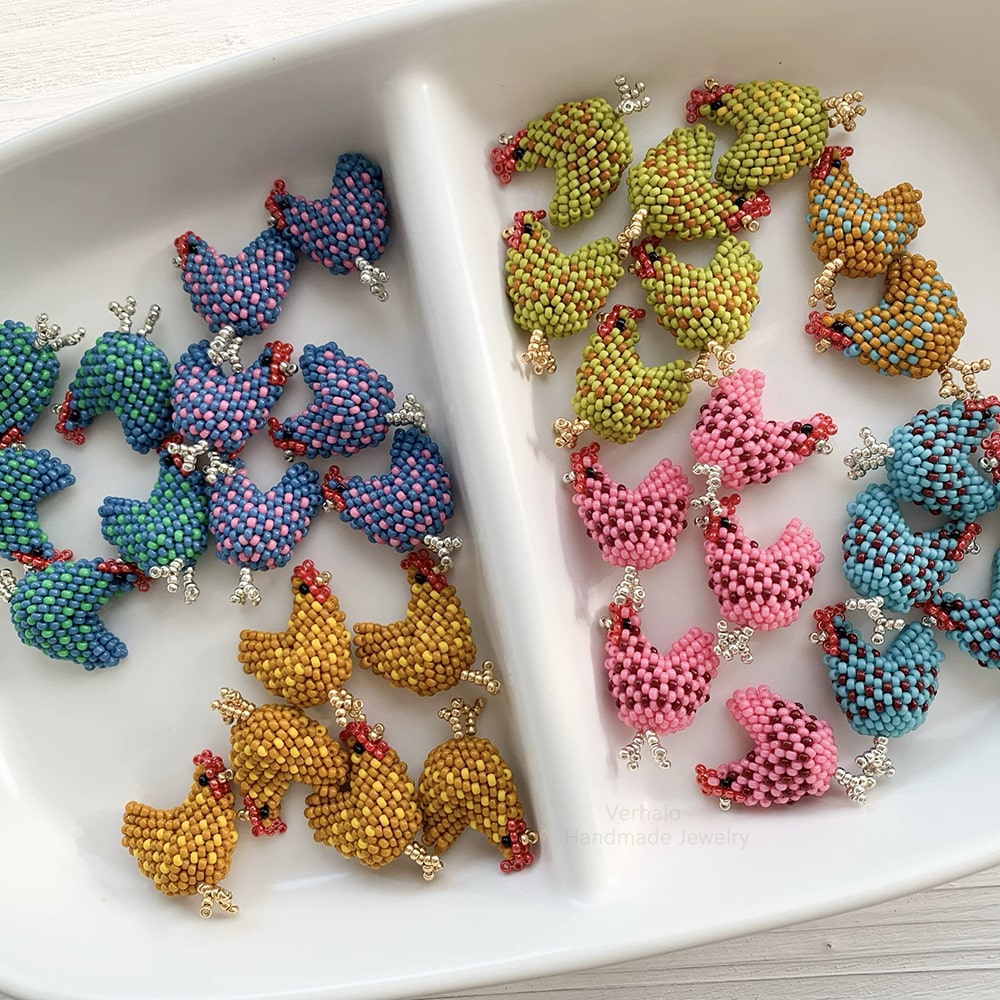 Handmade Little Chicken Beaded Earrings  - Verhalo Jewelry