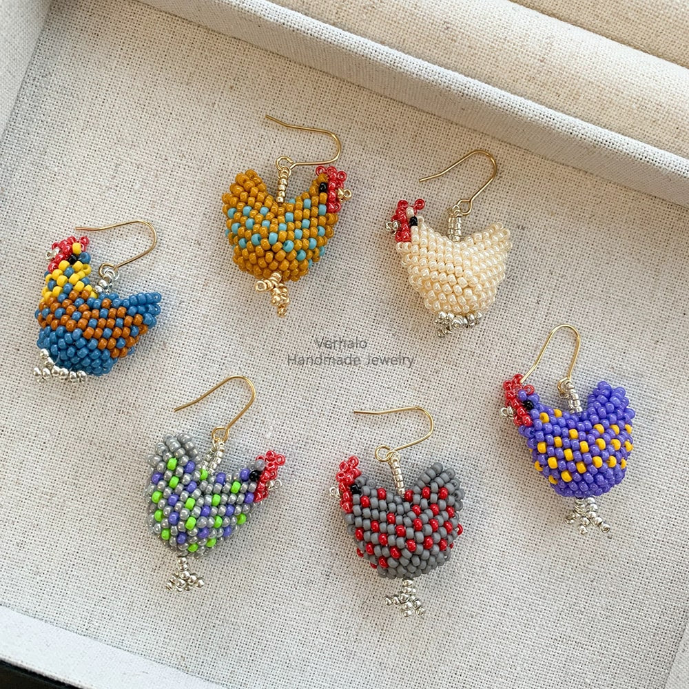 Handmade Little Chicken Beaded Earrings  - Verhalo Jewelry