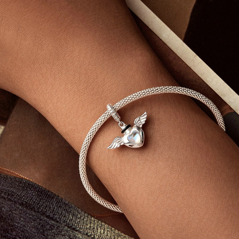 Angle Wings Heart  Urn Memorial Charm bracelet | Sterling Silver | Verhalo Jewelry