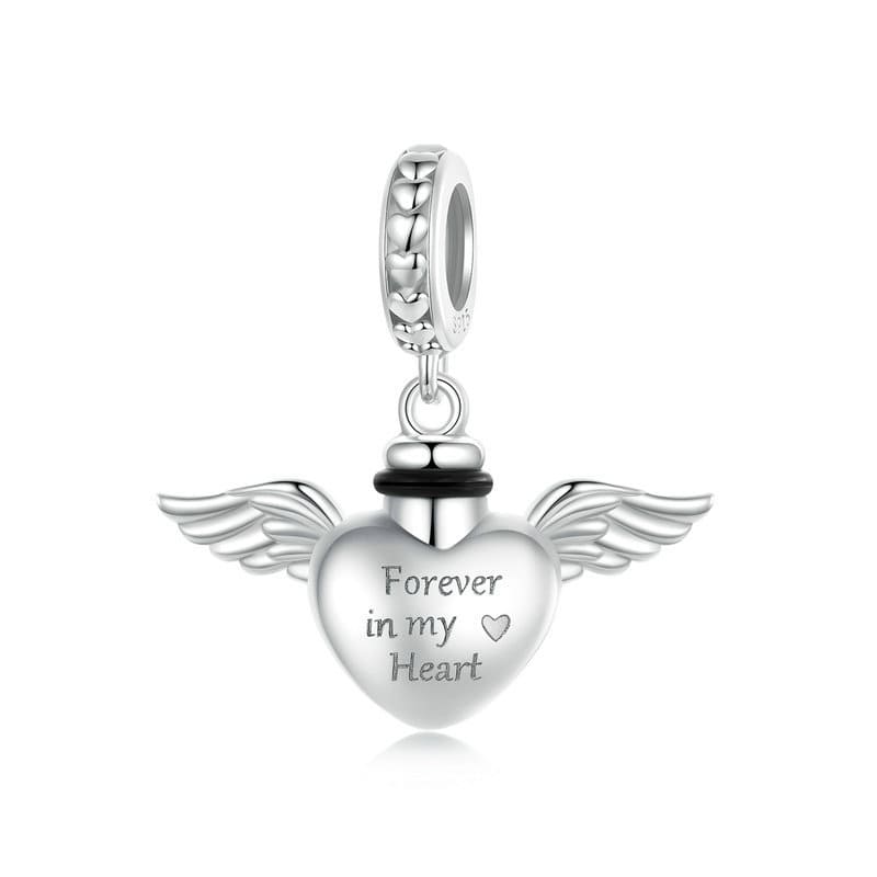 Angle Wings Heart  Urn Memorial Charm | Sterling Silver | Verhalo Jewelry