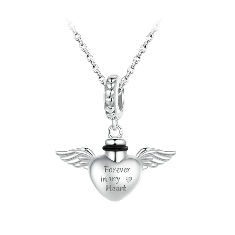 Moonstone Angle Wings Heart Urn Memorial Charm Necklace | Sterling Silver | Verhalo Jewelry
