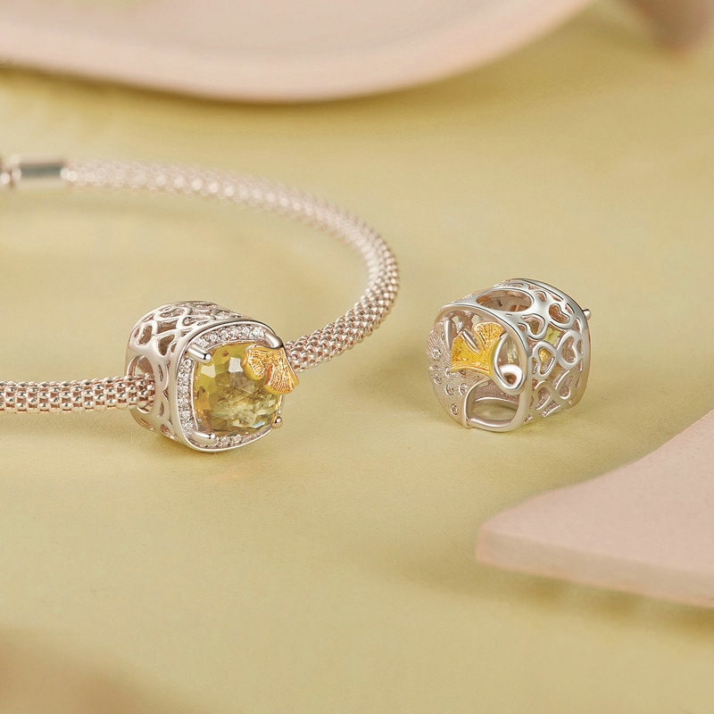 Ginkgo Leaf Square Charm | Sterling Silver | Verhalo Jewelry