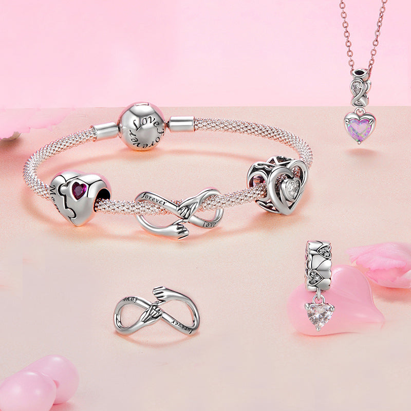 Forever Love Eternal Promise Charm Bracelet Set | Sterling Silver | Verhalo Jewelry