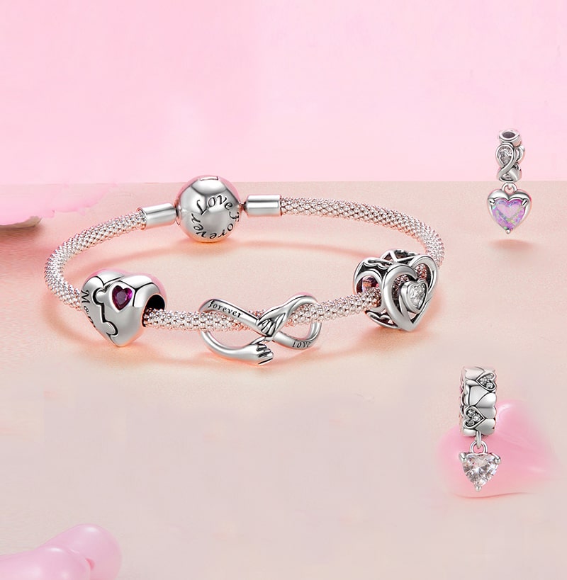 Eternal Heart Charm Bracelet Set | Sterling Silver | Verhalo Jewelry