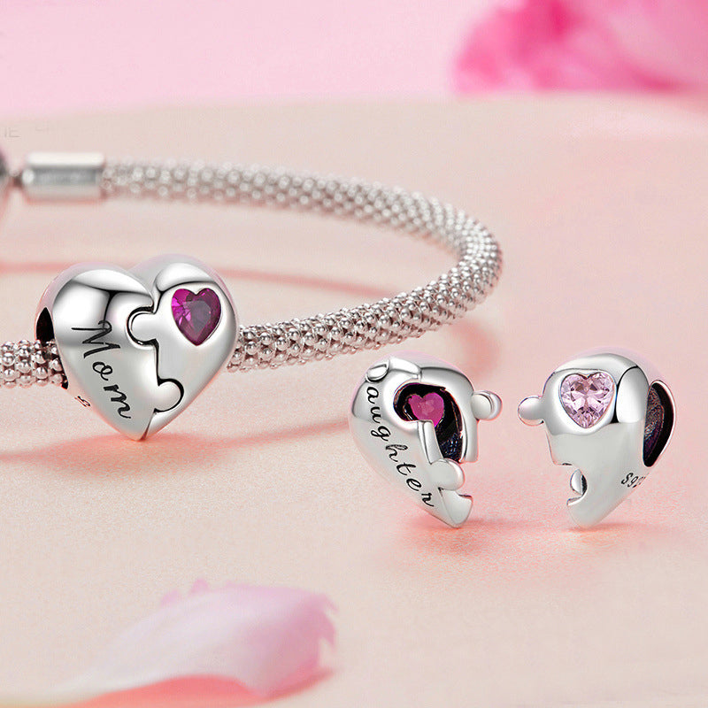 Mom & Daughter Heart Puzzle Charm | Sterling Silver | Verhalo Jewelry