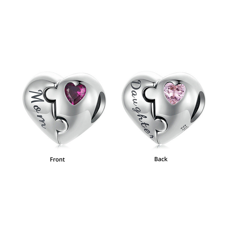 Mom & Daughter Heart Puzzle Charm | Sterling Silver | Verhalo Jewelry