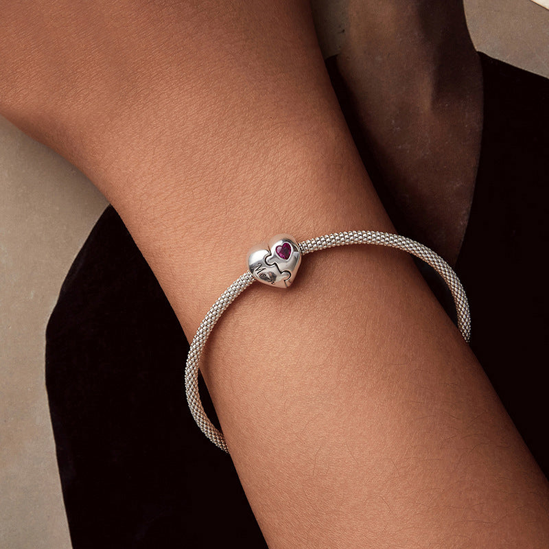 Mom & Daughter Heart Puzzle Charm Bracelet | Sterling Silver | Verhalo Jewelry
