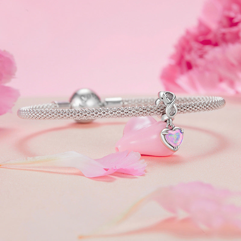Opal Eternal Heart Dangle Charm Bracelet | Sterling Silver | Verhalo Jewelry