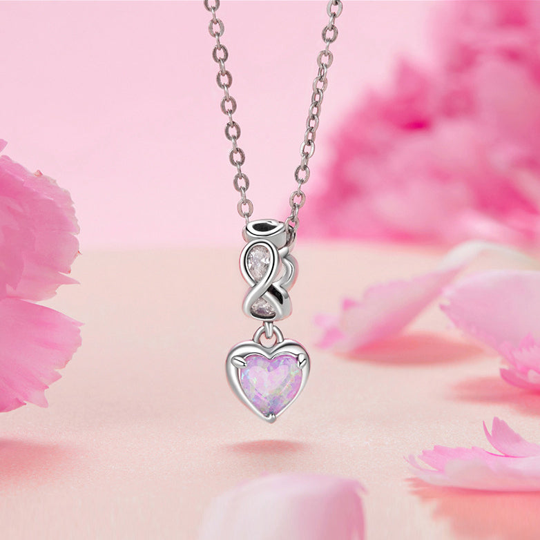Opal Eternal Heart Charm Necklace | Sterling Silver | Verhalo Jewelry