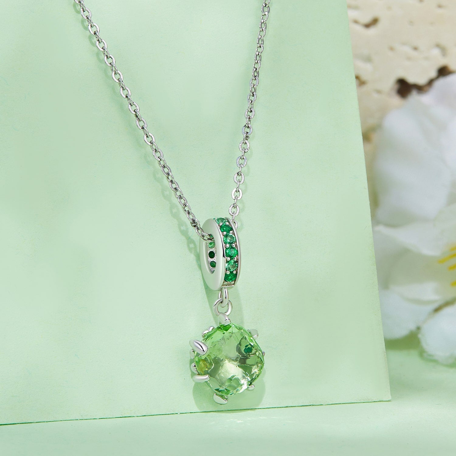 May Birthstone  Charm Necklace | Sterling Silver | Verhalo Jewelry