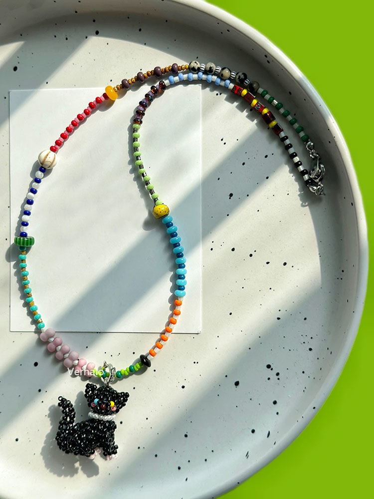 Black Cat Charm Necklace for Catlovers丨Verhalo丨Handmade Jewelry