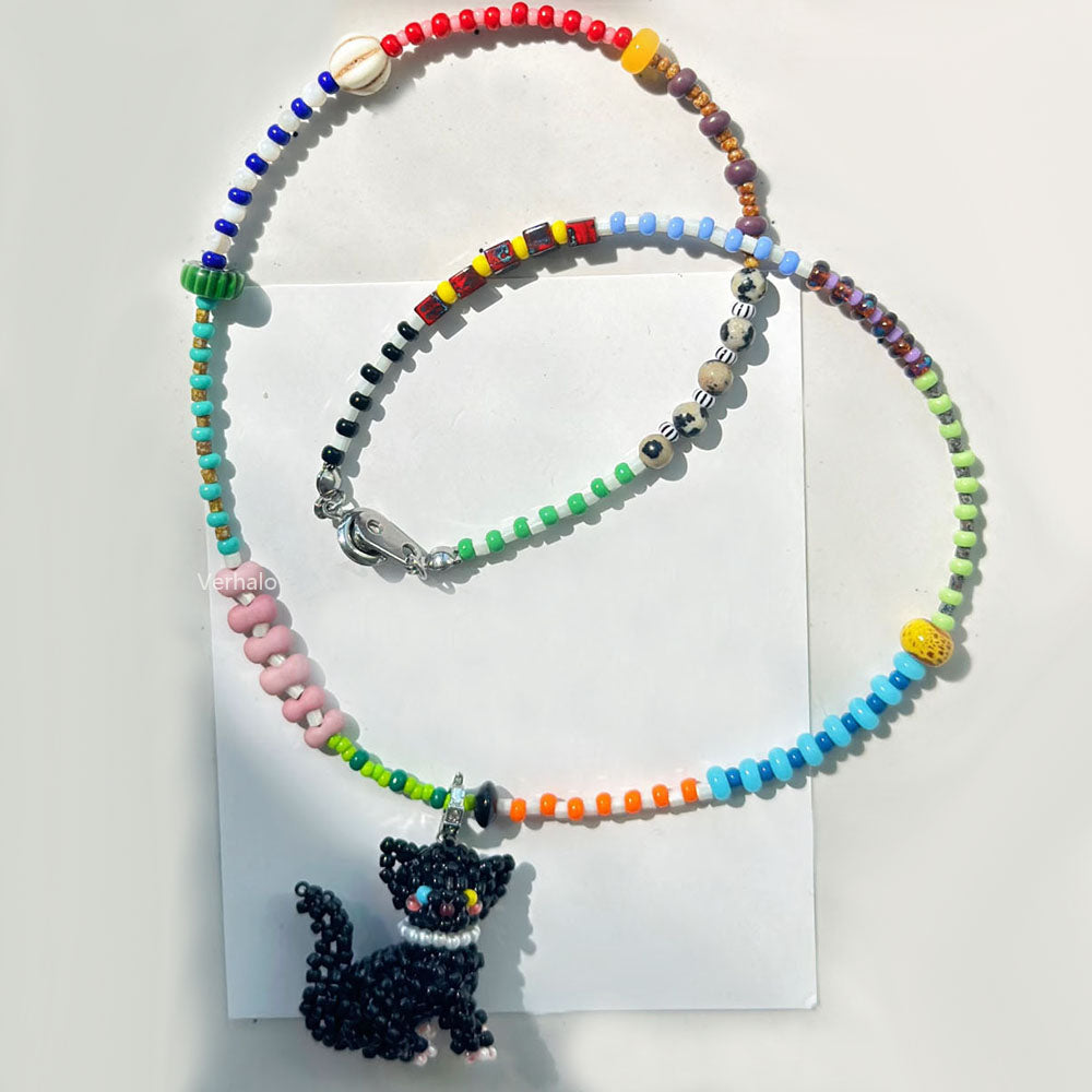 Black Cat Charm Necklace for Catlovers丨Verhalo丨Handmade Jewelry