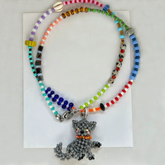 Gray Cat Charm Necklace for Catlovers丨Verhalo丨Handmade Jewelry