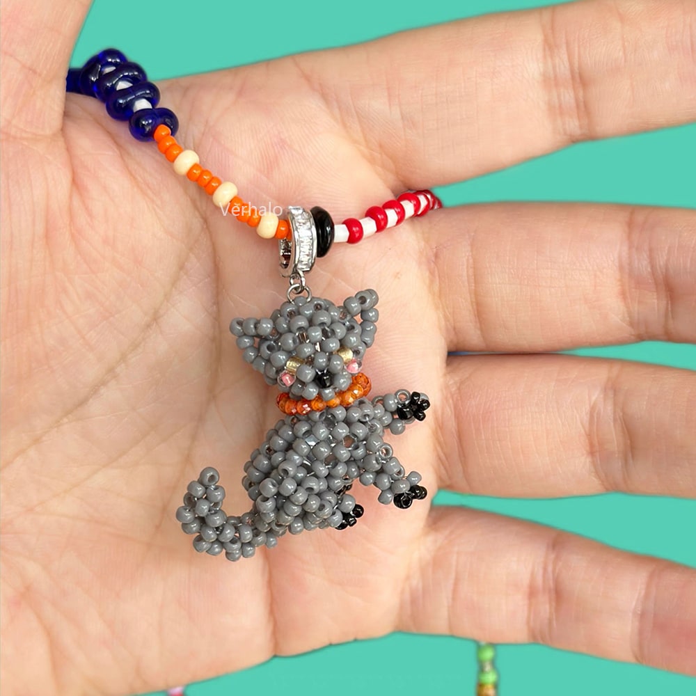 Gray Cat Charm Necklace for Catlovers丨Verhalo丨Handmade Jewelry