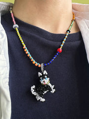 Handmade Necklace with a Husky dog pendant worn by a person - verhalo jewelry