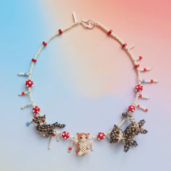 Handmade family cats necklace with three cats on a gradient background - verhalo jewelry