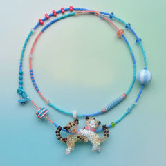 Handmade Sister Cats Beaded Necklace for Cat Lovers丨Verhalo Custom Jewelry