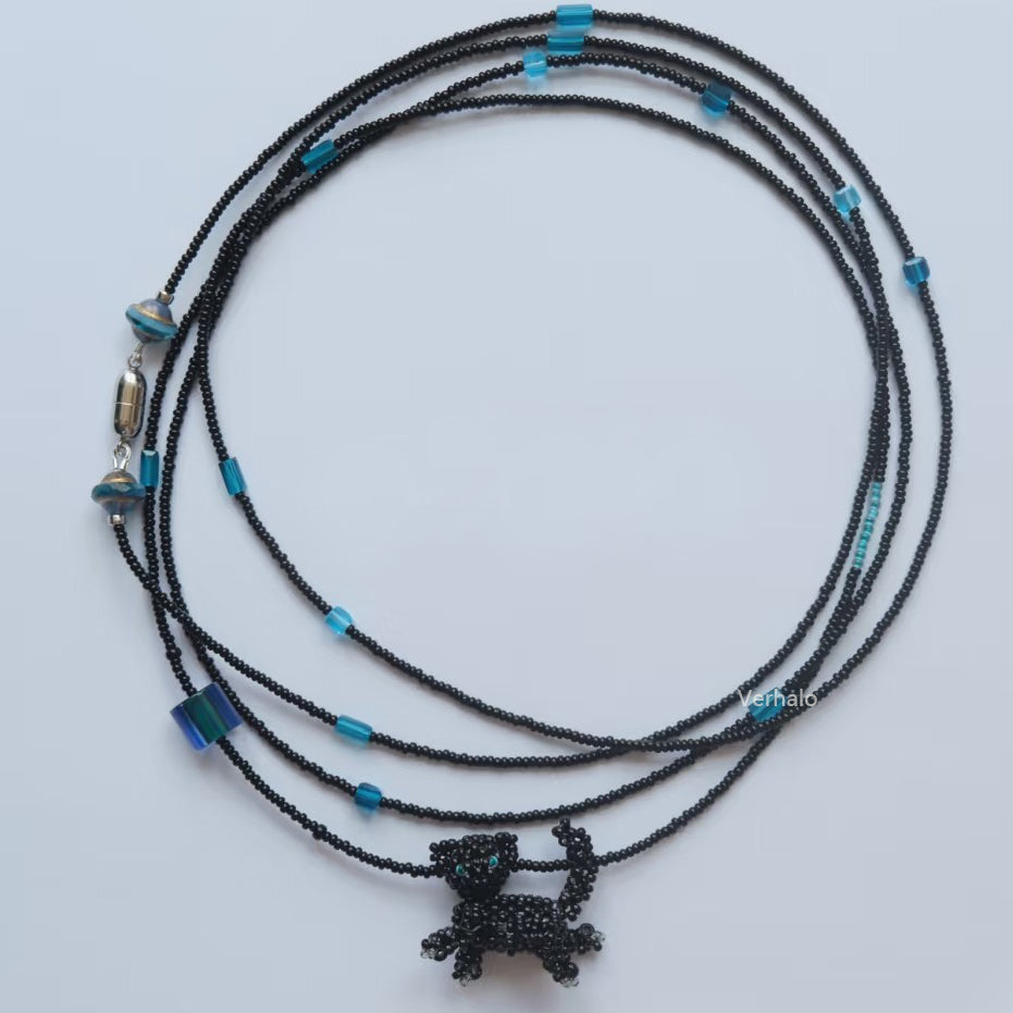 Handmade Black Cat Long Necklace for CatLovers丨Verhalo丨Custom Jewelry