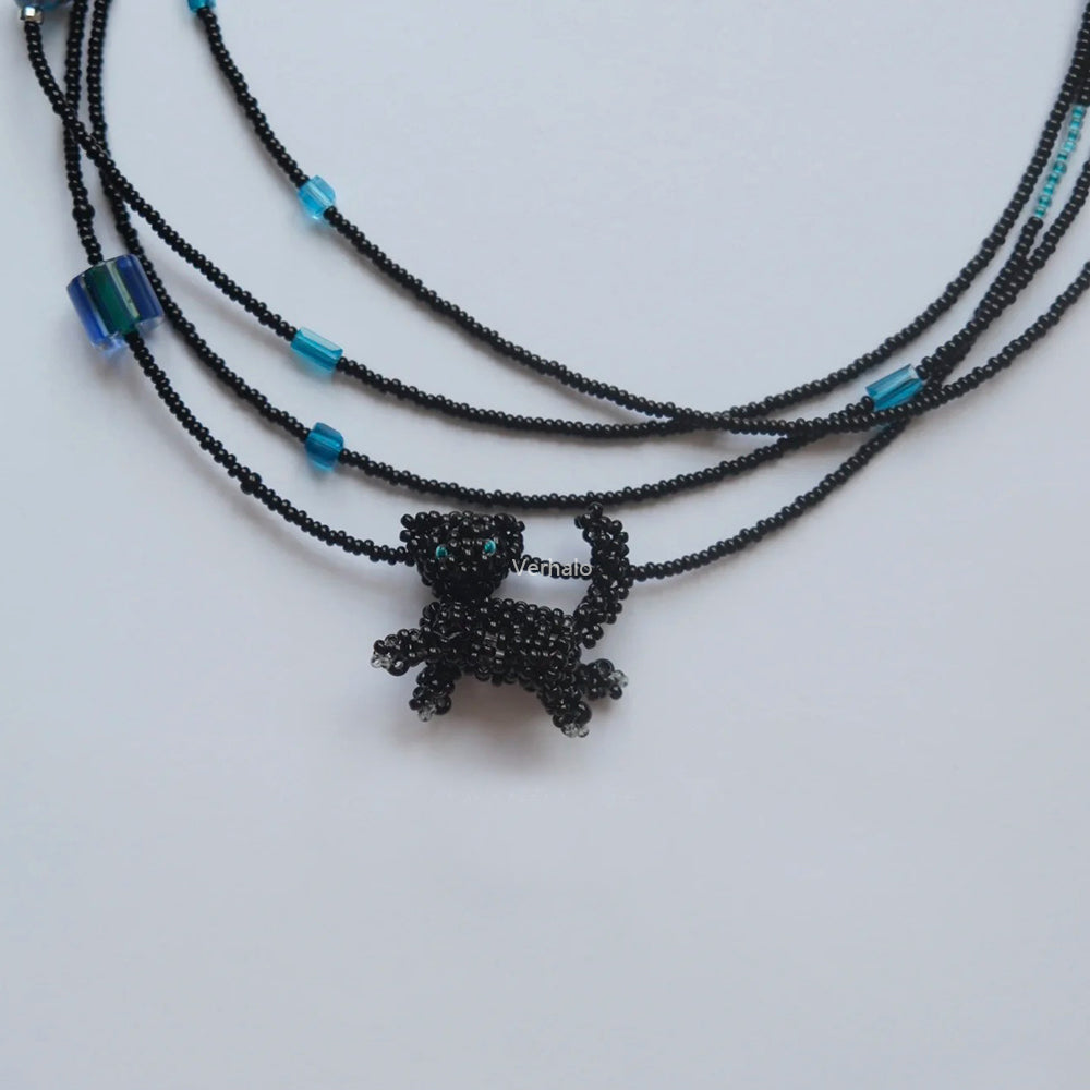 Handmade Black Cat Long Necklace for CatLovers丨Verhalo丨Custom Jewelry