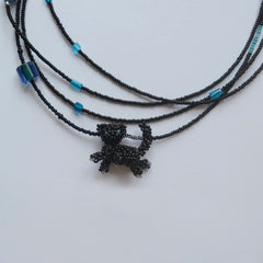 Handmade Black Cat Long Necklace for CatLovers丨Verhalo丨Custom Jewelry