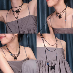 Handmade Black Cat Long Necklace for CatLovers丨Verhalo丨Custom Jewelry
