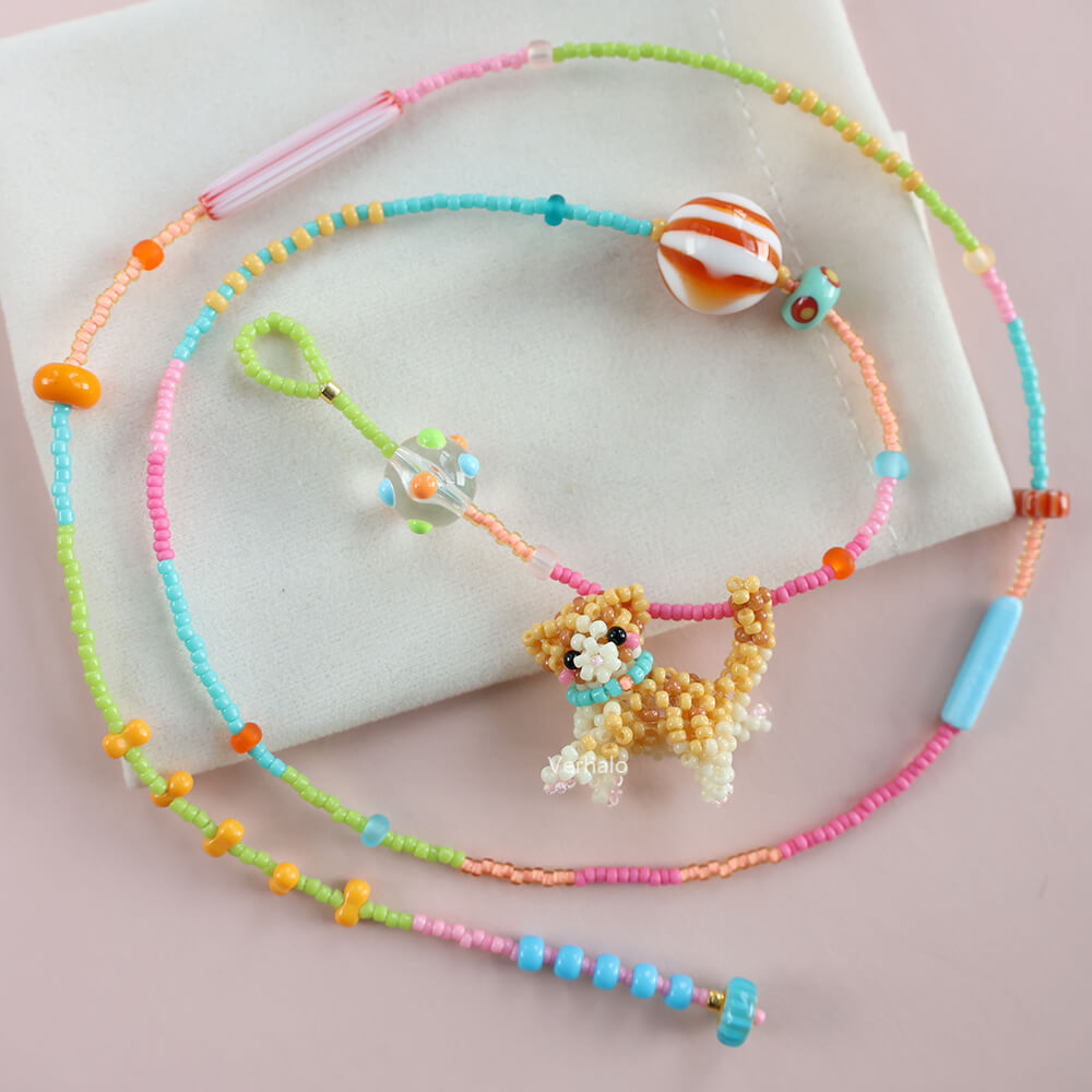 Handmade Orange Cat Beaded Necklace丨Verhalo丨Custom Jewelry