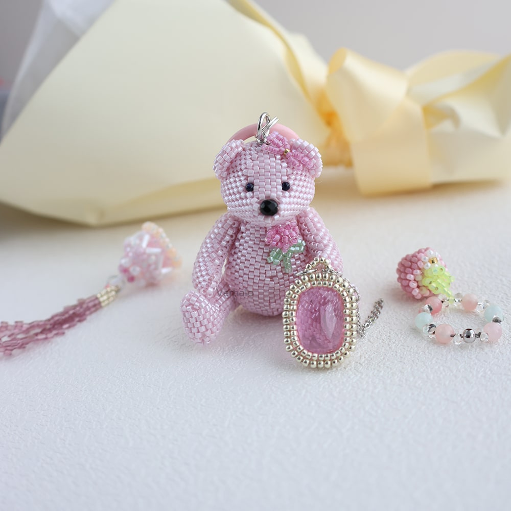 Pink Teddy Bear Bag Charm Set丨Verhalo丨Handmade Jewelry