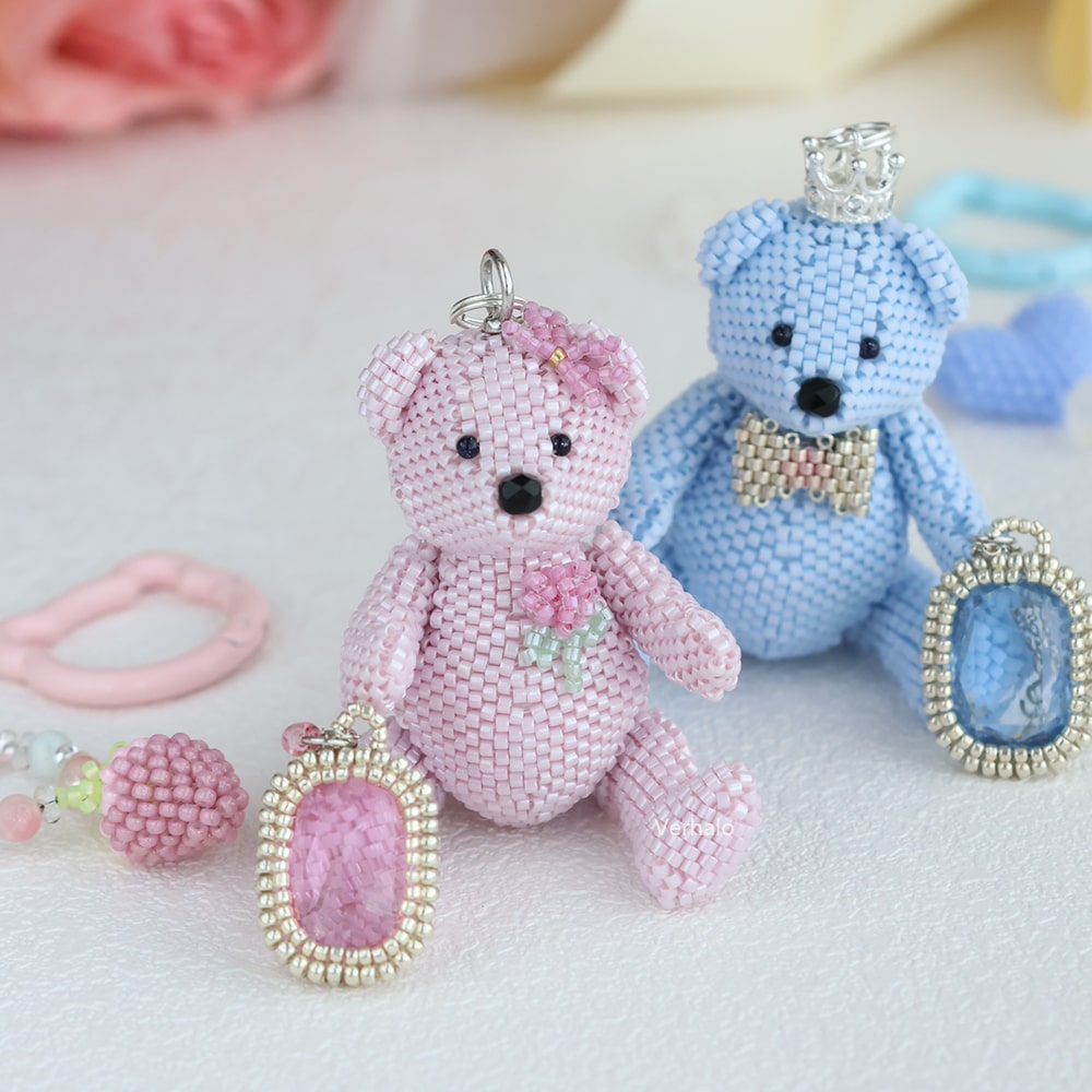 Pink Teddy Bear Bag Charm Set丨Verhalo丨Handmade Jewelry