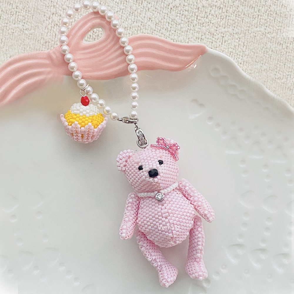 Pink Teddy Bear Bag Charm丨Verhalo丨Handmade Jewelry