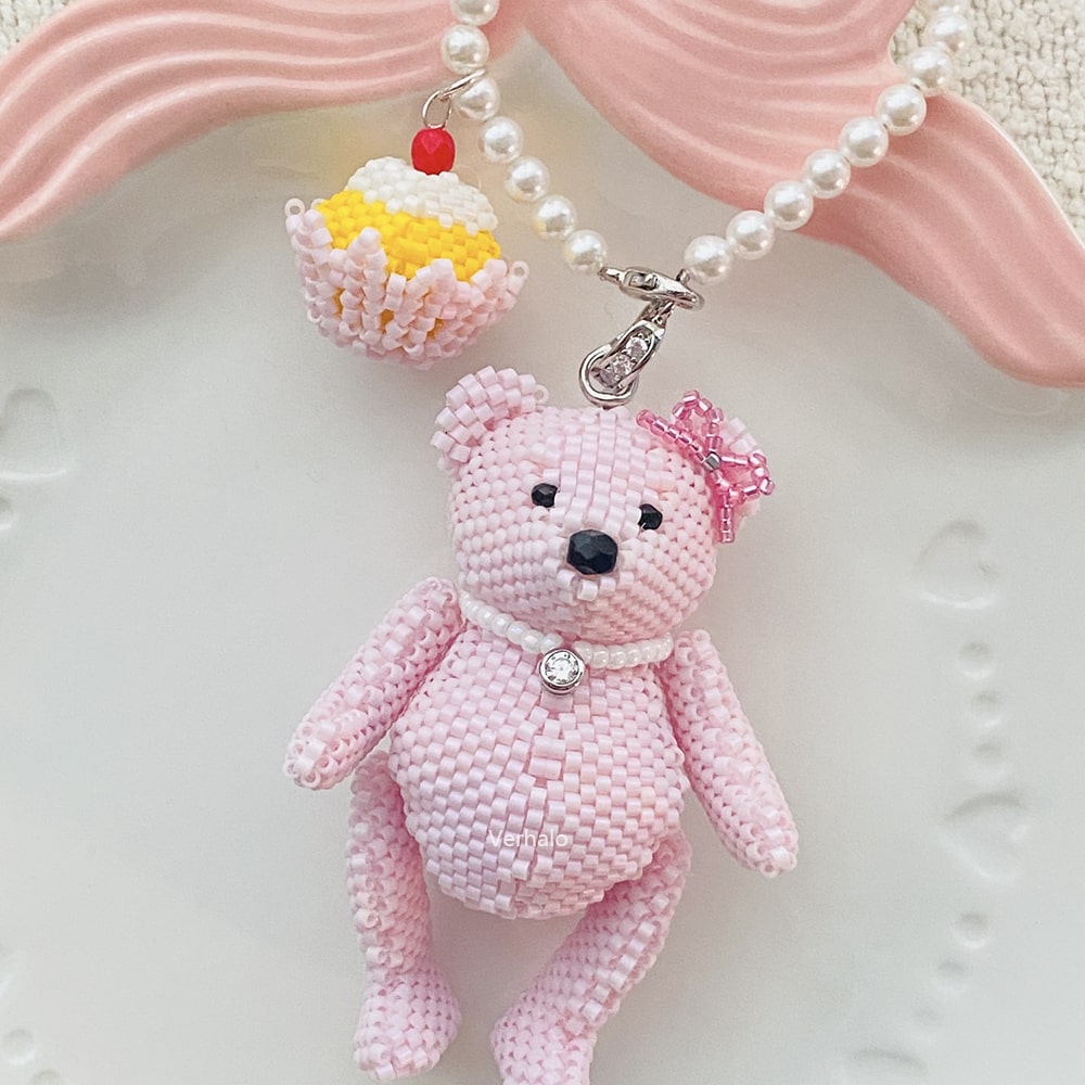 Pink Teddy Bear Bag Charm丨Verhalo丨Handmade Jewelry