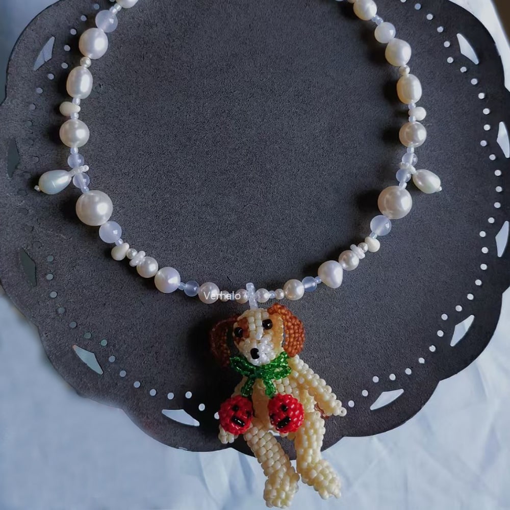 Handmade Cherry Dog Pearl Necklace丨Verhalo Custom Jewelry