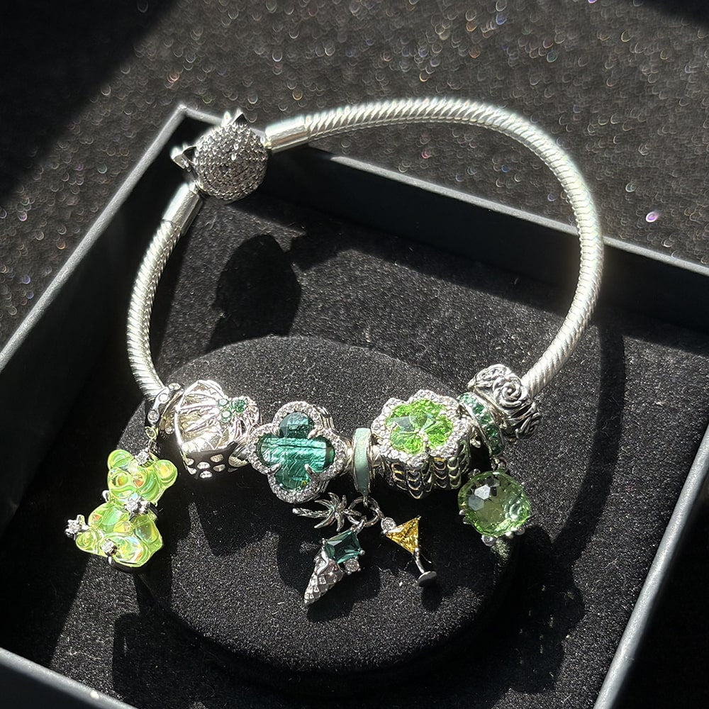 Good Luck May Birthstone Charm Bracelet Set | Sterling Silver | Verhalo Jewelry
