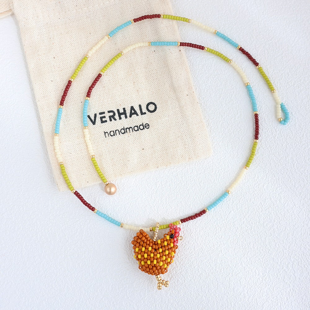 Handmade Chicken Beaded Necklace for Chicken Lovers - Verhalo Jewelry