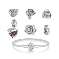 Rose Wedding Charm Bracelet Set