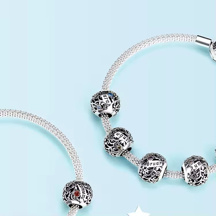 January Birthstone Charm bracelet | Sterling Silver | Verhalo Jewelry