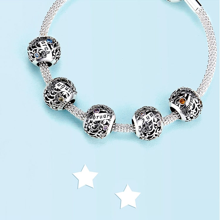 FBirthstone Charm Bracelet| Sterling Silver | Verhalo Jewelry