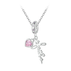 Pink Heart Cross Charm Necklace | Sterling Silver | Verhalo Jewelry