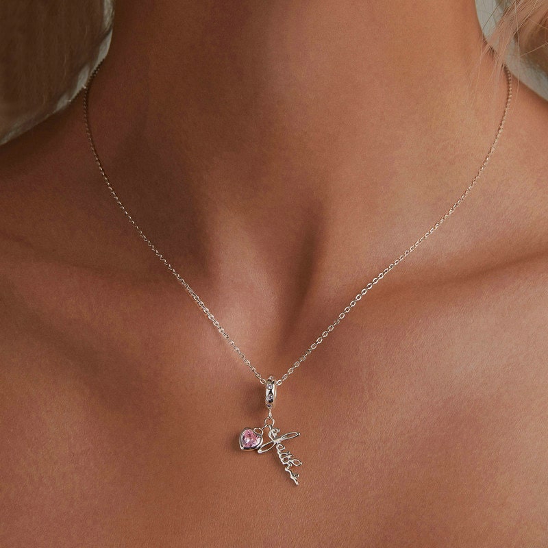 Pink Heart Cross Charm Necklace | Sterling Silver | Verhalo Jewelry