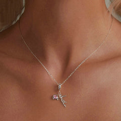 Pink Heart Cross Charm Necklace | Sterling Silver | Verhalo Jewelry