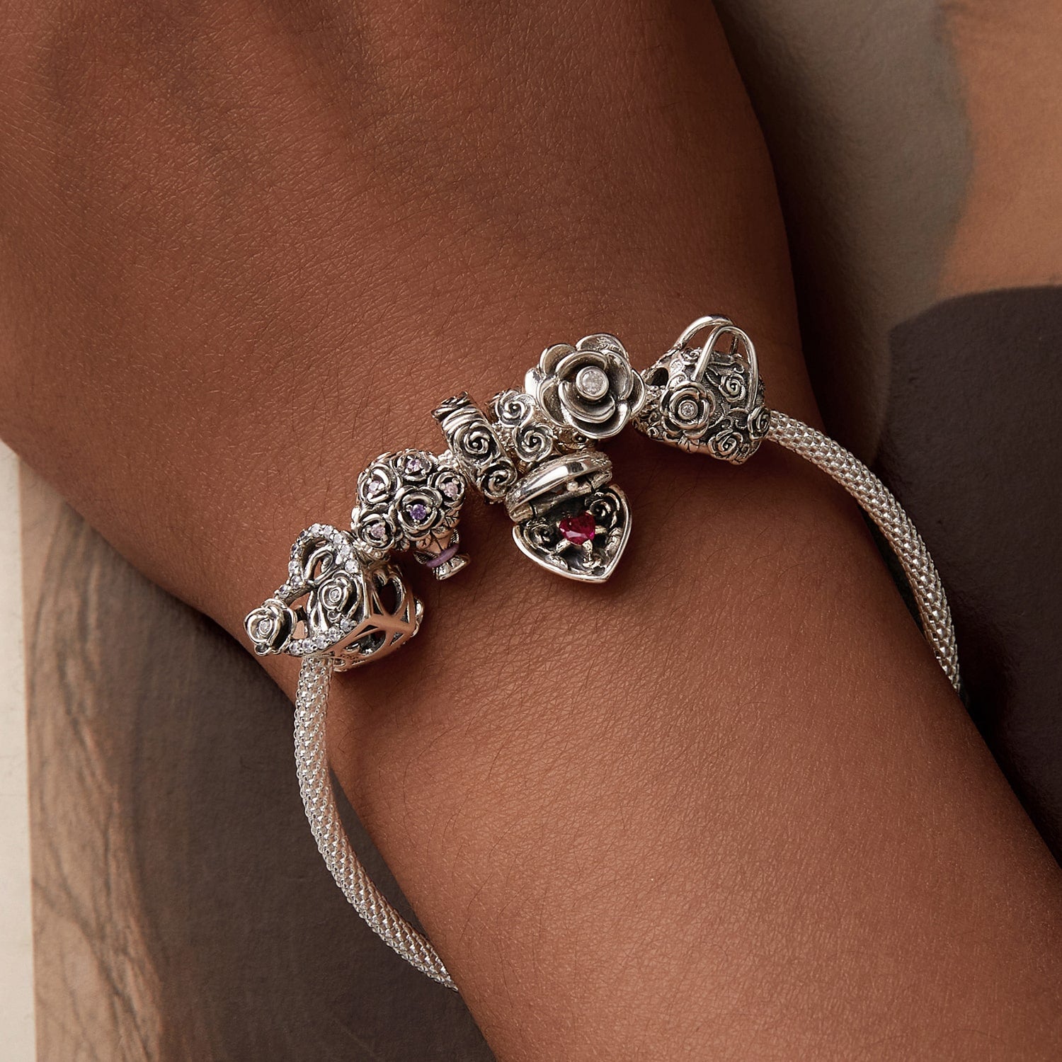 Rose Wedding Charm Bracelet Set