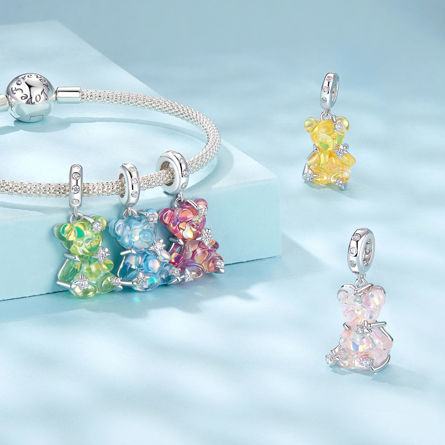 Dreamy Bear Charm Bracelet Set | Sterling Silver | Verhalo Jewelry