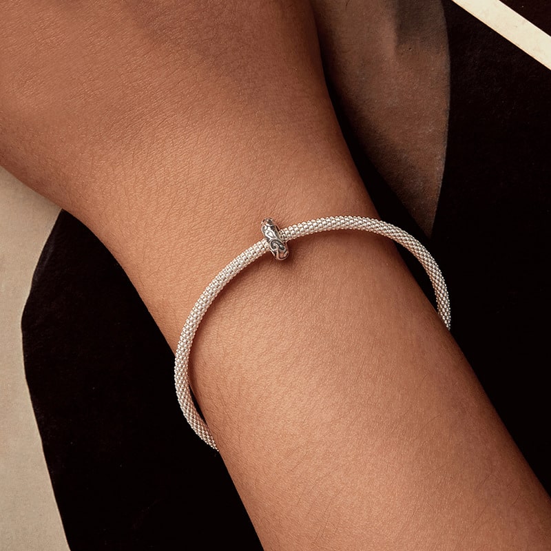 Floral Patter Spacer Charm Bracelet in Sterling Silver | Verhalo Jewelry
