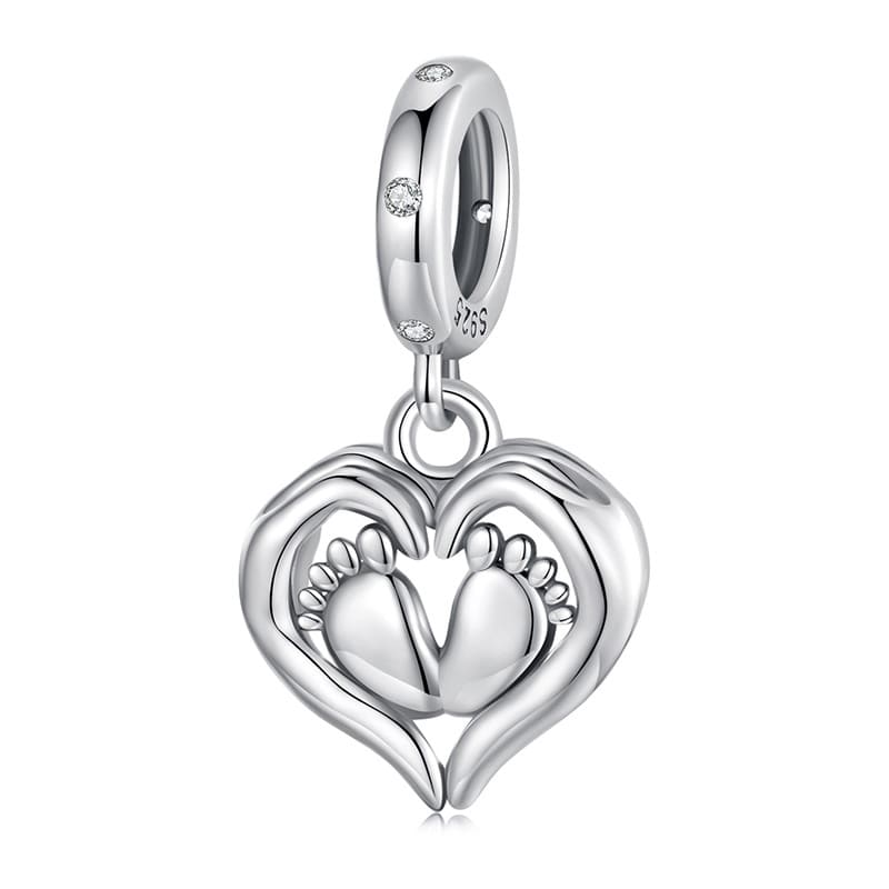 Mother & Baby Heart Dangle Charm | Sterling Silver | Verhalo Jewelry