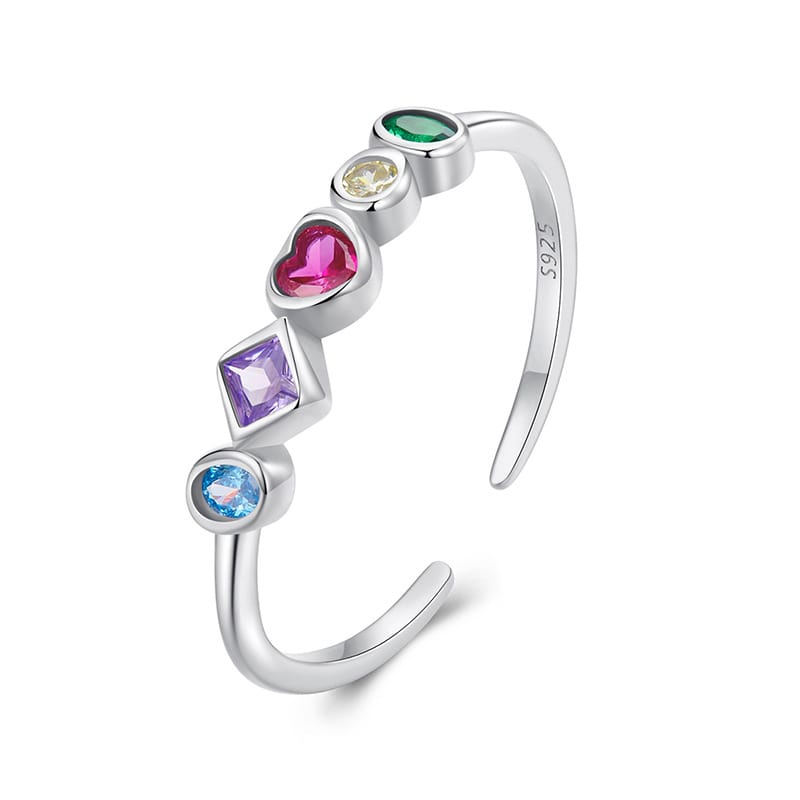 Rainbow Adjustable Birthstone Ring | Sterling Silver | Verhalo Jewelry