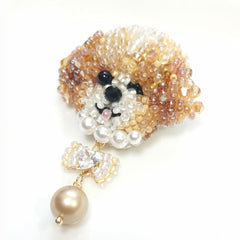Poodle Dog  brooch made of beads and pearls on a white background - Verhalo Custom Jewelry